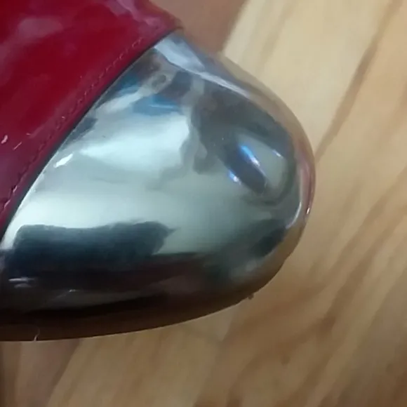 Stuart Weitzman Red Flats with Silver Capped Toe Size 6