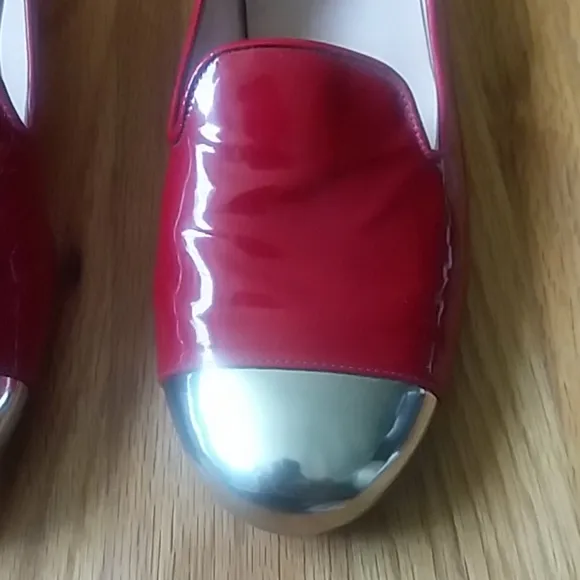 Stuart Weitzman Red Flats with Silver Capped Toe Size 6