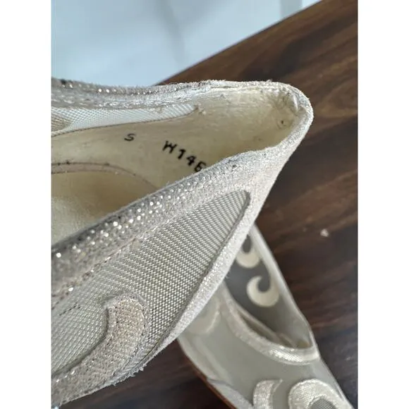 Stuart Weitzman Shoes Womens 6 Gold Mesh Pump High Heels Sheer Slip On