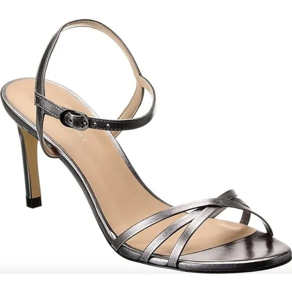 Stuart Weitzman Starla 80 Strappy Leather Sandal Gunmetal Womens Size 9
