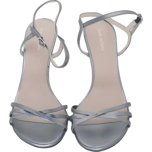 Stuart Weitzman Starla Metallic Ankle Strap Sandals 10B US 40.5 EU