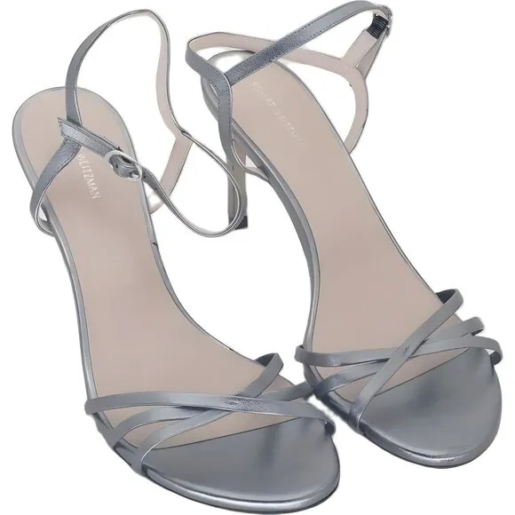 Stuart Weitzman Starla Metallic Ankle Strap Sandals 10B US 40.5 EU