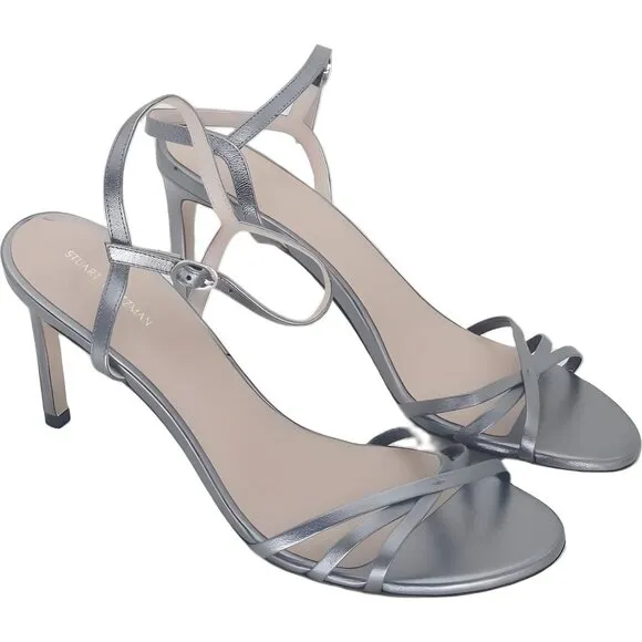 Stuart Weitzman Starla Metallic Ankle Strap Sandals 10B US 40.5 EU