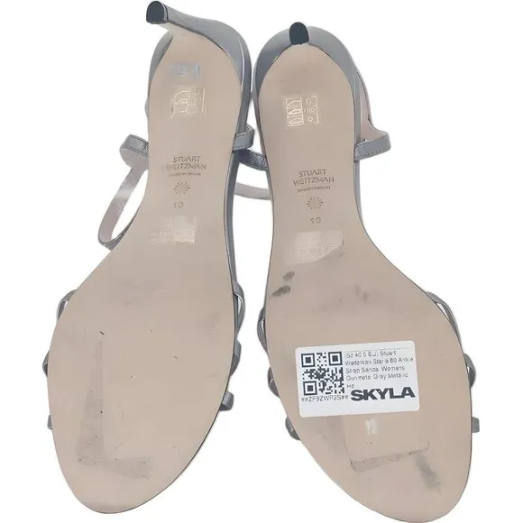 Stuart Weitzman Starla Metallic Ankle Strap Sandals 10B US 40.5 EU