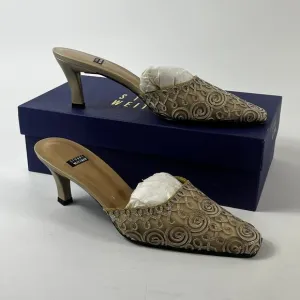 Stuart Weitzman Womens 8B Shoes Heels Slip-On Mules Formal Lacework Brown Gold