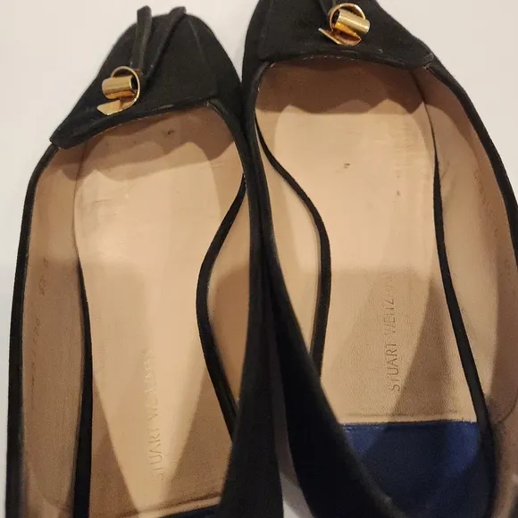 Stuart Weitzman Women's Black Suede Slipknot Signature Flats Size 6.5m