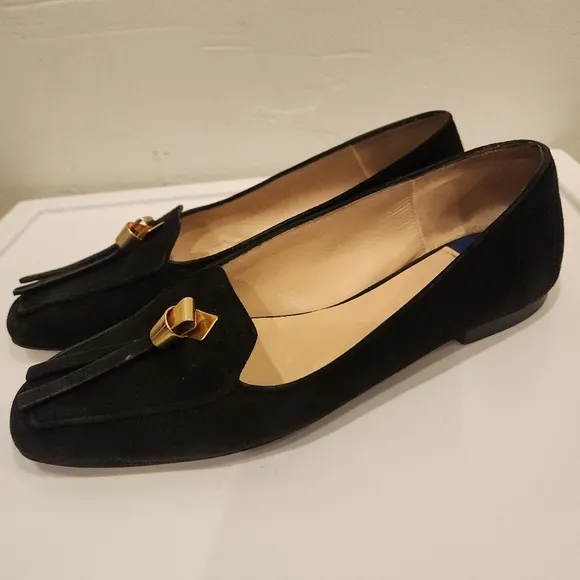 Stuart Weitzman Women's Black Suede Slipknot Signature Flats Size 6.5m