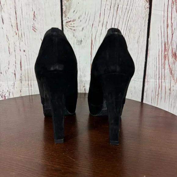 Stuart Weitzman Wrap It Up Women’s Black Suede Leather Platform Booties 6 EUC