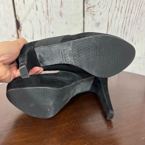 Stuart Weitzman Wrap It Up Women’s Black Suede Leather Platform Booties 6 EUC