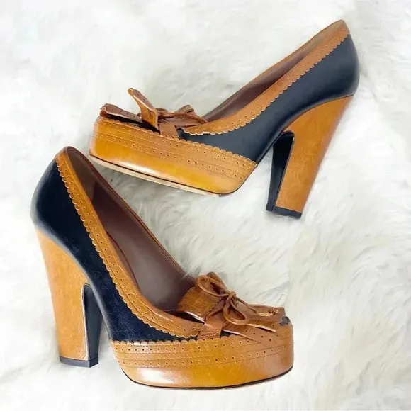 Tabitha Simmons Leather Tassel Heel Pumps Shoes Size 37 6.5 7