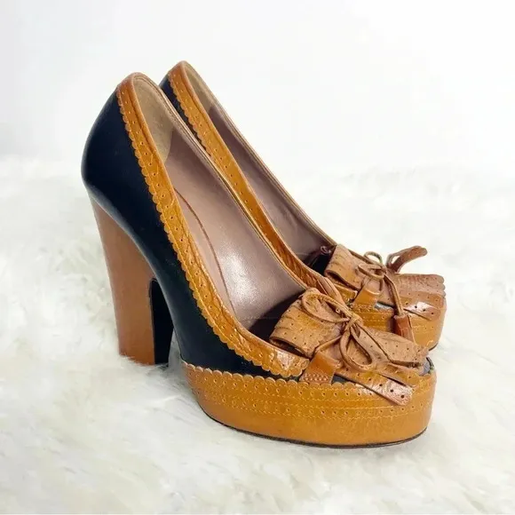 Tabitha Simmons Leather Tassel Heel Pumps Shoes Size 37 6.5 7