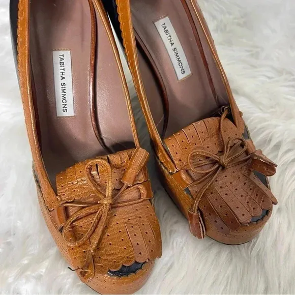 Tabitha Simmons Leather Tassel Heel Pumps Shoes Size 37 6.5 7