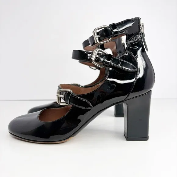 Tabitha Simmons Patent Leather Mary Jane Ginger Pumps Buckles Size 38