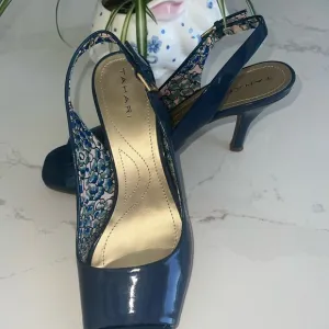 Tahari Blue Slingback Heels with Lace Overlay