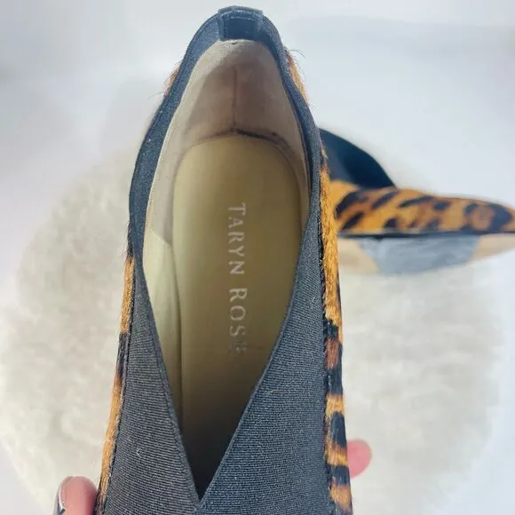 Taryn Rose Kelly Suede Mid-Heel Wedges Shoes Black Leopard Print Size 6.5M US