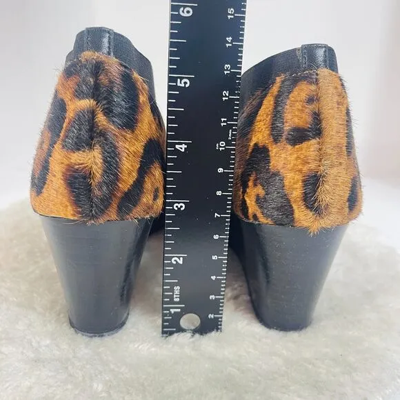 Taryn Rose Kelly Suede Mid-Heel Wedges Shoes Black Leopard Print Size 6.5M US