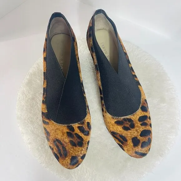 Taryn Rose Kelly Suede Mid-Heel Wedges Shoes Black Leopard Print Size 6.5M US