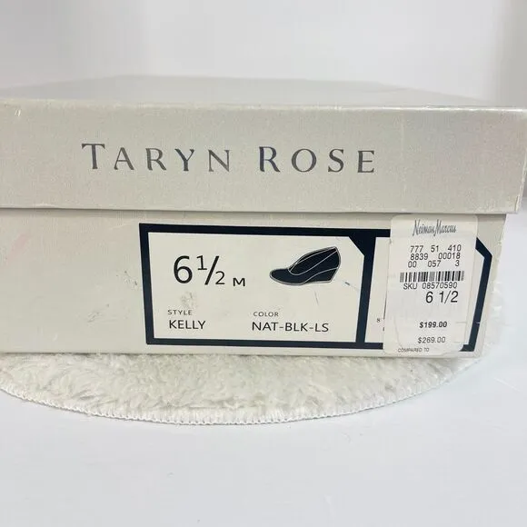 Taryn Rose Kelly Suede Mid-Heel Wedges Shoes Black Leopard Print Size 6.5M US
