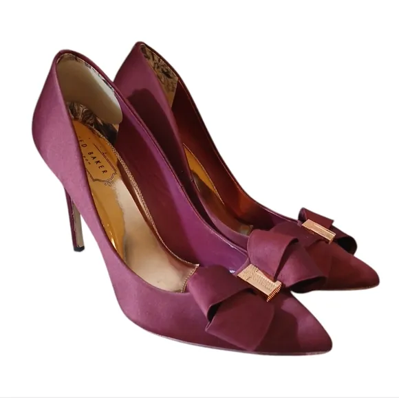 Ted Baker Burgundy Satin Bow Heels Pumps size 9.5