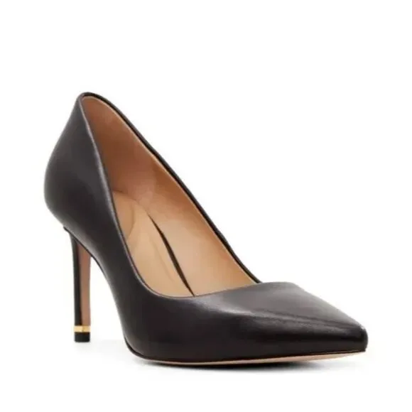 Ted Baker Charlotte Black Italian Leather Pumps with gold accents size 8.5