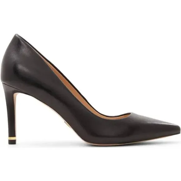 Ted Baker Charlotte Black Italian Leather Pumps with gold accents size 8.5