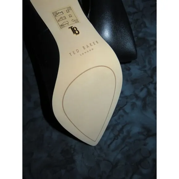 Ted Baker Charlotte Black Italian Leather Pumps with gold accents size 8.5