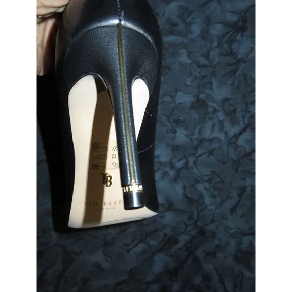 Ted Baker Charlotte Black Italian Leather Pumps with gold accents size 8.5