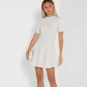 Ted BakerWomen's White Puff Sleeve Dress With Engineered Skirt