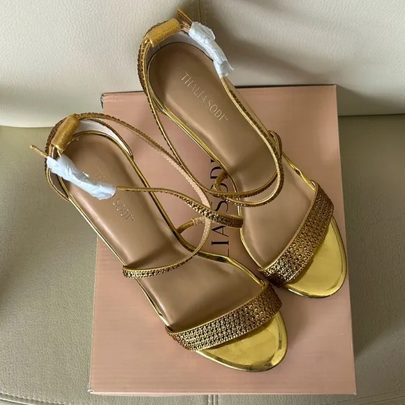 Thalia Sodi Darria Gold Embellished Evening Sandals 9M - Glamorous &amp; Elegant