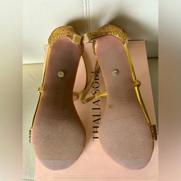 Thalia Sodi Darria Gold Embellished Evening Sandals 9M - Glamorous &amp; Elegant