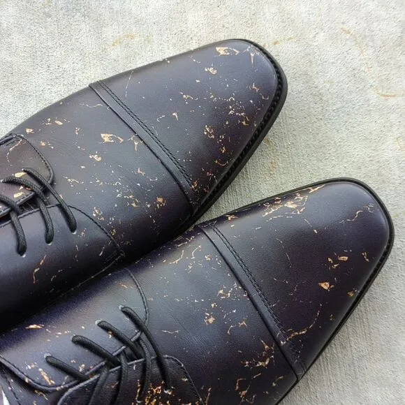 Thatcher Finch‎ Men's Black Gold Flecked Luxury Formal Dress Shoes Size 10