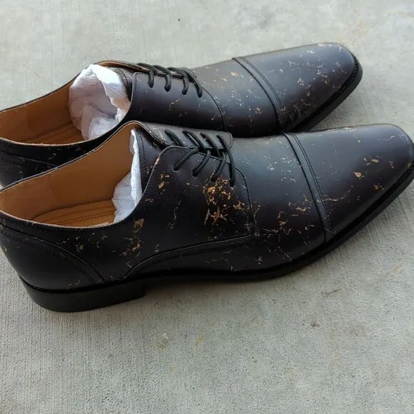 Thatcher Finch‎ Men's Black Gold Flecked Luxury Formal Dress Shoes Size 10