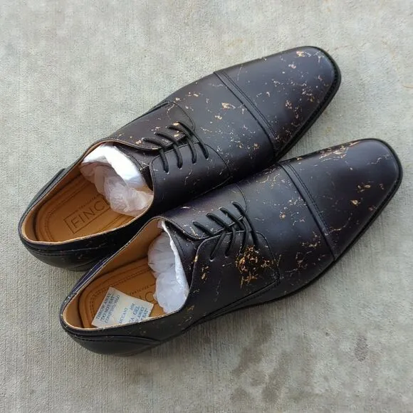 Thatcher Finch‎ Men's Black Gold Flecked Luxury Formal Dress Shoes Size 10