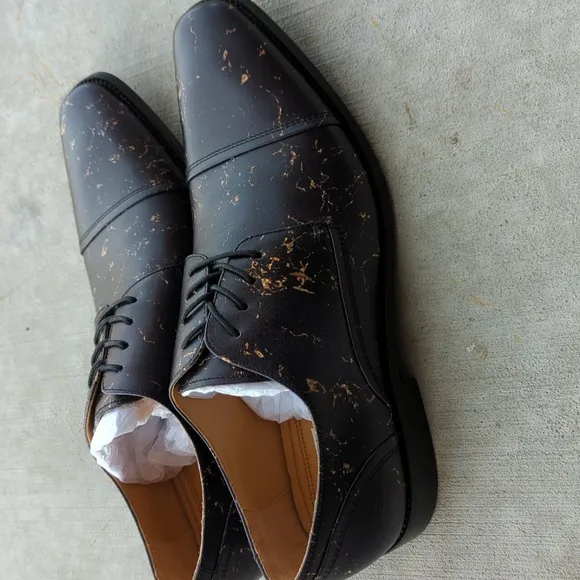 Thatcher Finch Men's Black‎ Gold Flecked Luxury Formal Dress Shoes Size 9
