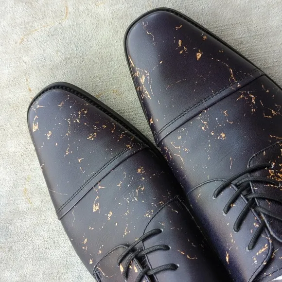 Thatcher Finch Men's Black‎ Gold Flecked Luxury Formal Dress Shoes Size 9