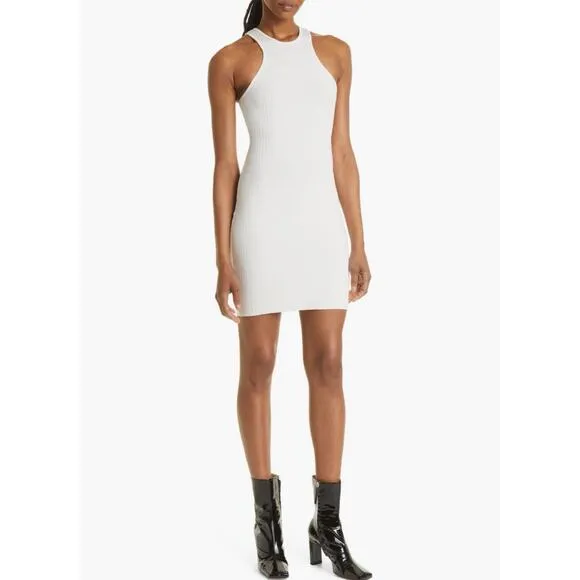 The Range Carved Stretch Cotton Rib Mini Dress, Large