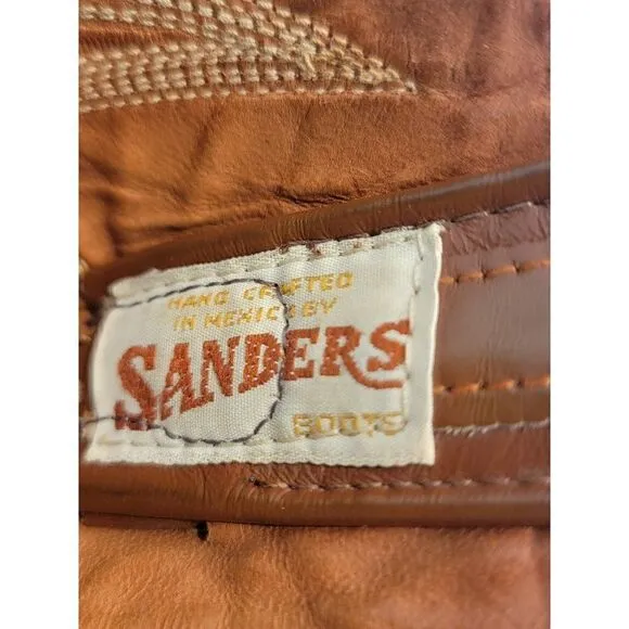 The Sanders Boot Makers Brown Bullhide Leather Cowboy Boots Mens 7.5C hand made