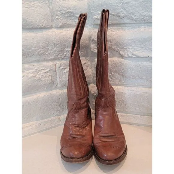 The Sanders Boot Makers Brown Bullhide Leather Cowboy Boots Mens 7.5C hand made