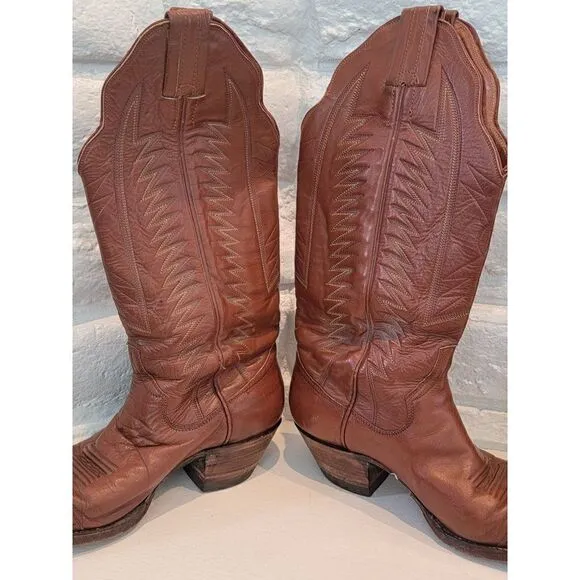 The Sanders Boot Makers Brown Bullhide Leather Cowboy Boots Mens 7.5C hand made
