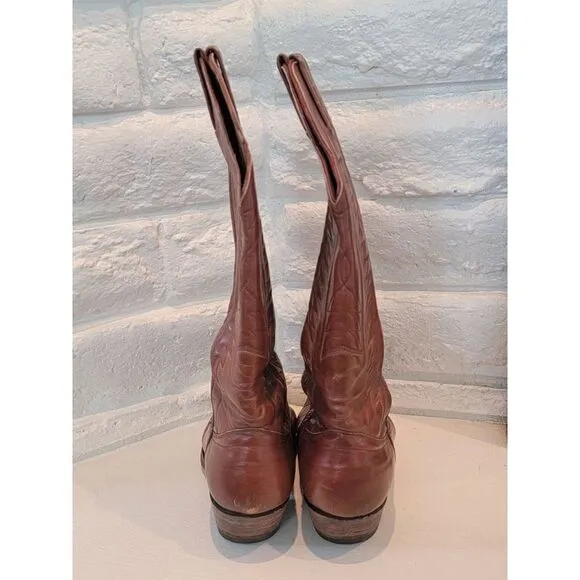 The Sanders Boot Makers Brown Bullhide Leather Cowboy Boots Mens 7.5C hand made