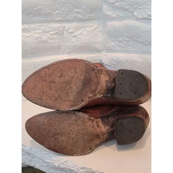 The Sanders Boot Makers Brown Bullhide Leather Cowboy Boots Mens 7.5C hand made