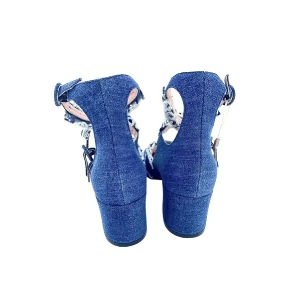 Tipe E Tacchi Blue Denim Mary Jane Heels Shoes Triple Buckle SZ 36 EU 5.5 US NIB
