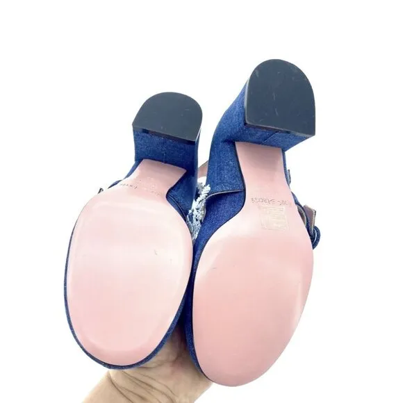 Tipe E Tacchi Blue Denim Mary Jane Heels Shoes Triple Buckle SZ 36 EU 5.5 US NIB