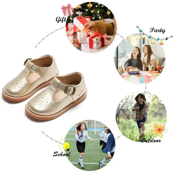 Toddler Little Girl Mary Jane Dress Shoes B369-gold