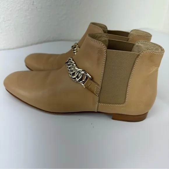 TOD'S LEATHER CHAIN ankle boots trunk Chelsea women shoes 8.5 Vibram