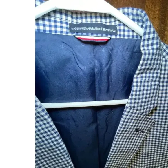 Tommy Hilfiger Men 46R Jacket Blue Cotton Gingham Preppy Classic Coastal Modern
