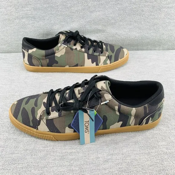 TOMS MEN CARLSON - Size 14 Sneakers Green Woodland Camouflage Print Shoes   B8