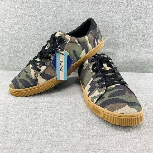 TOMS MEN CARLSON - Size 14 Sneakers Green Woodland Camouflage Print Shoes   B8
