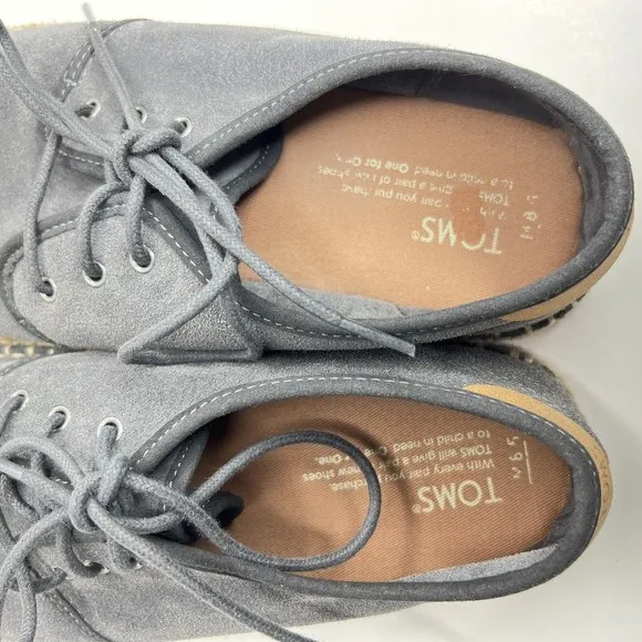 Toms Mens Diego Espadrille Gray Suede Lace Up Round Toe Casual Shoes Size 8.5