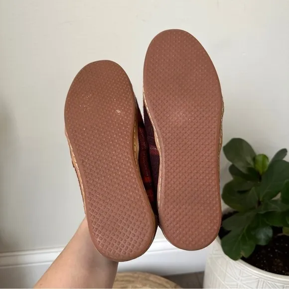 Toms Sherpa Lined Alpargata Buffalo Plaid Wool Slip On Comfort Flats shoes 7.5